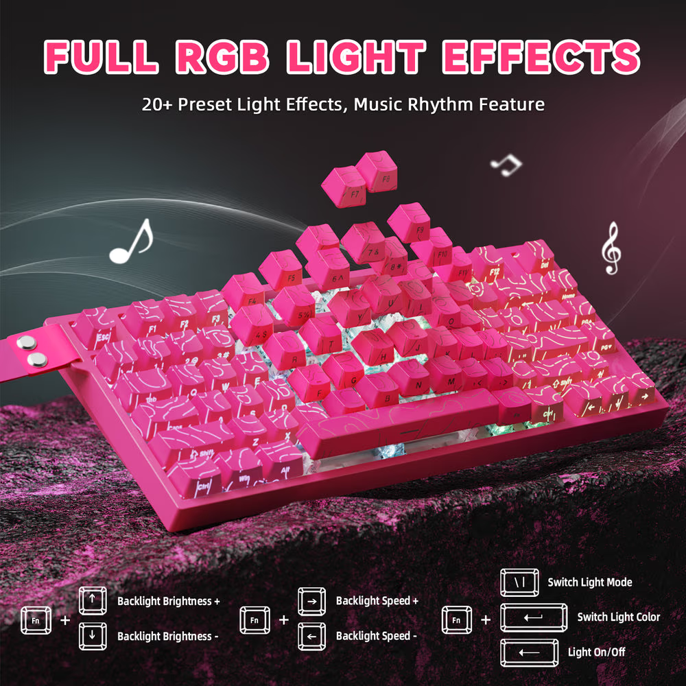 ATTACK SHARK R82 HE Magnetic Switch Gaming Keyboard, 75% Wired, 8KHz Polling, 0.005mm Rapid Trigger Accuracy, & Snap Tap Support, Pink Contours