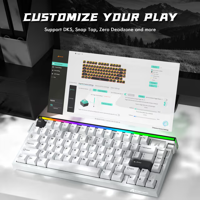 ATTACK SHARK R85 HE Magnetic Switch Gaming Keyboard, 75% Wired, 8KHz Polling, 0.005mm Rapid Trigger Accuracy, & Custom RGB Lightbox, White