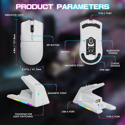 ATTACK SHARK X1 Wireless Gaming Mouse with Touchpad RGB Charging Dock, 53g Ultra-Light, 40K DPI PAW3395PRO Sensor, & 100M Omron Switches, White Games Corner