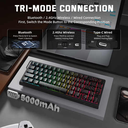 ATTACK SHARK X68 PRO HE Wireless Magnetic Gaming Keyboard, 60% Ultra-Compact Tri-Mode, 8KHz Polling, & 0.01mm Rapid Trigger, Black Contour Line Games Corner