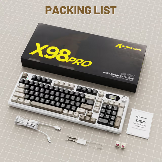 ATTACK SHARK X98 PRO Wireless Gaming Keyboard, 99-Key Gasket Mount, Tri-Mode LED Color Display, & 5-Layer Muffler Tech, Cheese White Games Corner