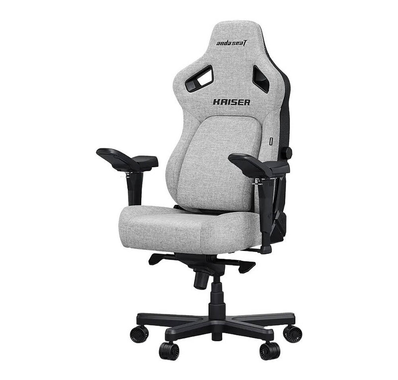 AndaSeat Kaiser 4 Series Premium Gaming Chair, 5° Sloping Seat Base, Pop-out Lumbar, 5D Armrests, Up to 180kg Max Weight, Linen Fabric, XL, Ash Gray | AD12YDDC-XLL-20-G-CF