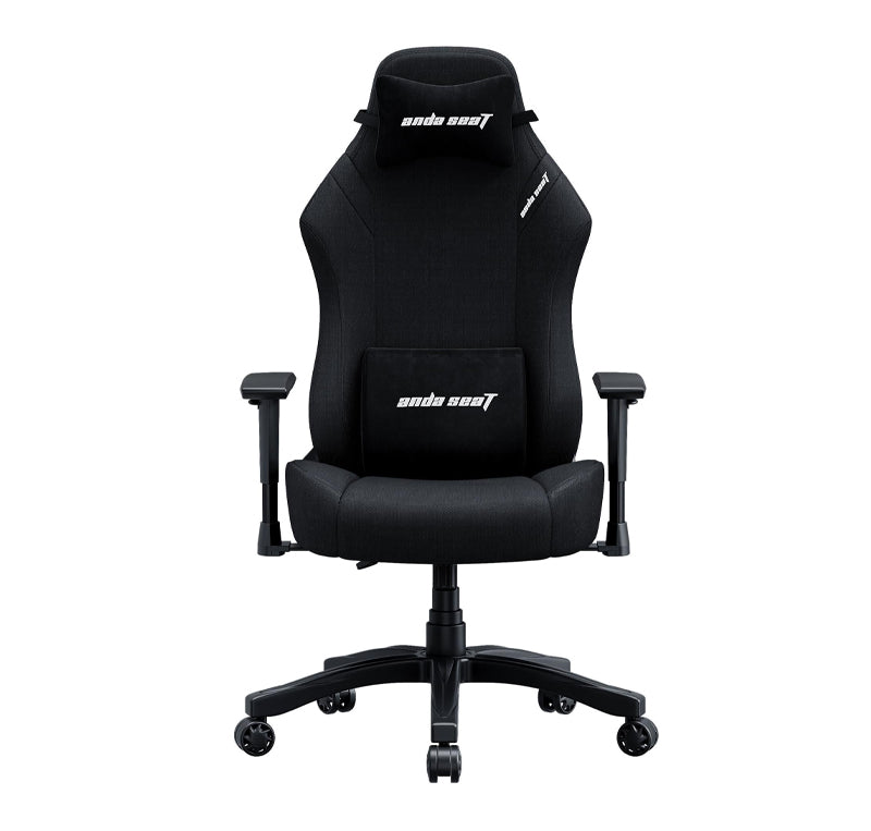 AndaSeat Luna series Premium Gaming Chair Fabric Black L size, Fabric, Armrest: 2D, common seat tray, 100% steel framework M Size lumbar pillow, small headrest pillow, 60mm casters, black nylon base - AD18-44-B-F.ME