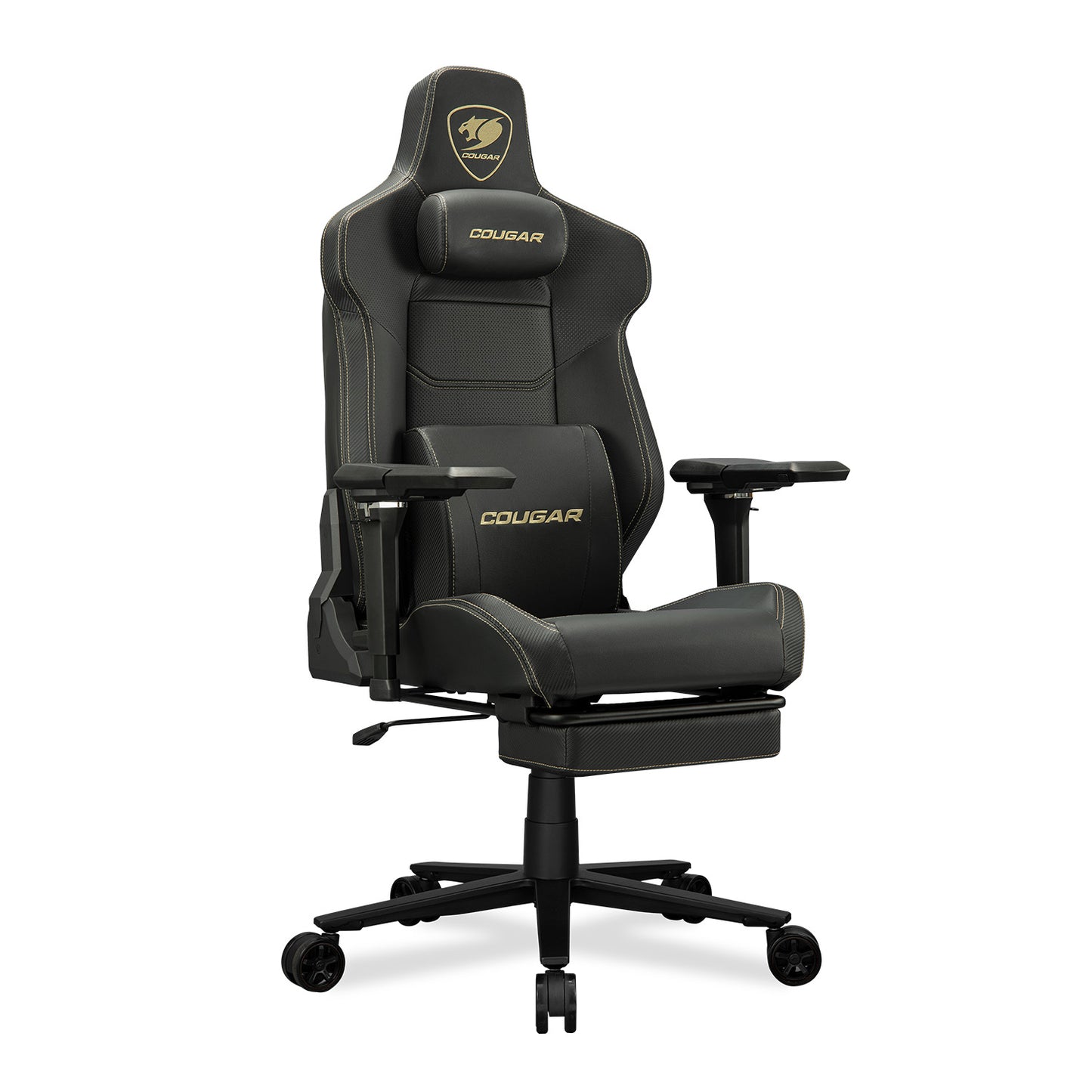 COUGAR Armor EVO M Gaming Chair with Breathable Premium PVC Leather, 5D Adjustable Armrests, Retractable Footrest, Lumbar Cushion, Magnetic Neck Pillow Foam,Gold