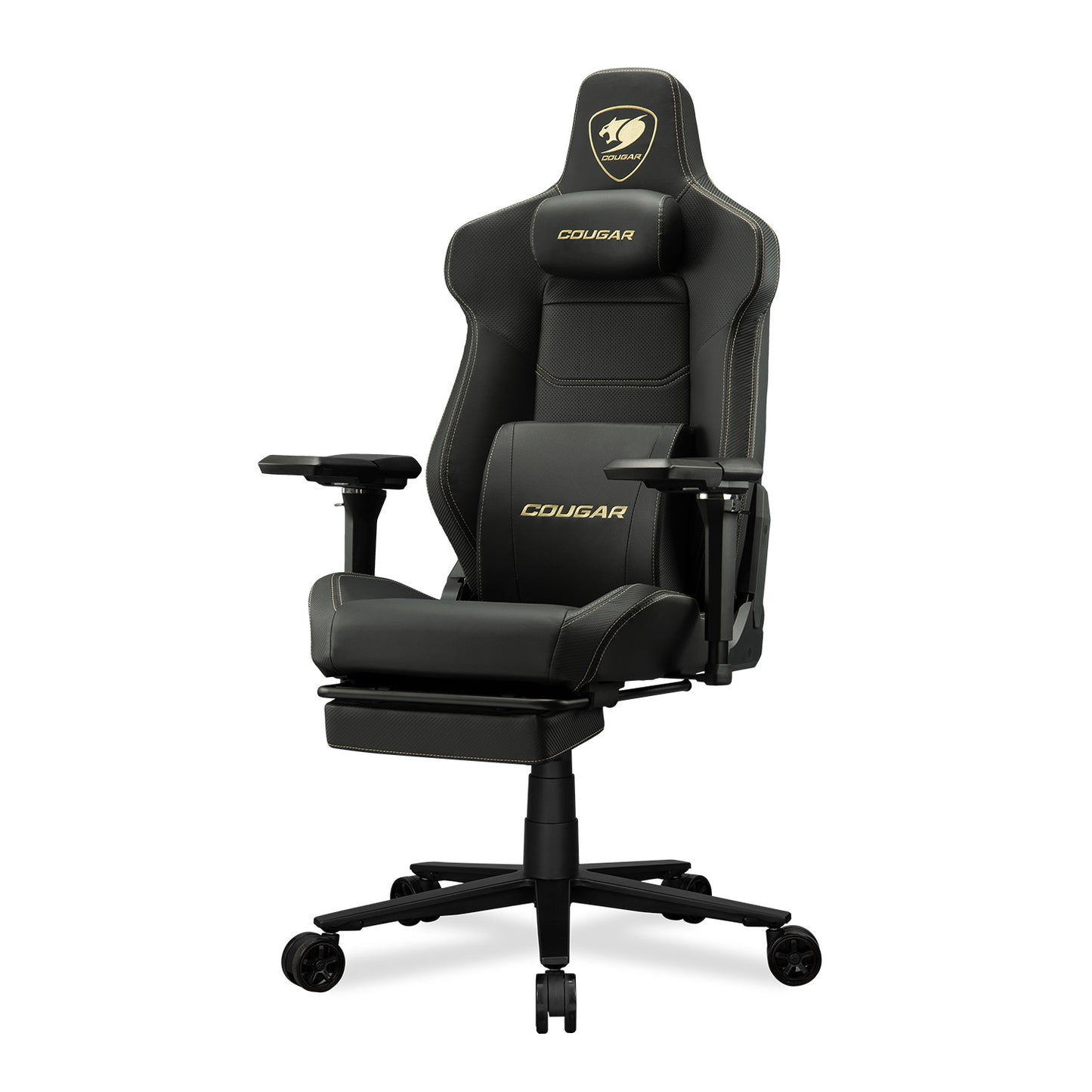 COUGAR Armor EVO M Gaming Chair with Breathable Premium PVC Leather, 5D Adjustable Armrests, Retractable Footrest, Lumbar Cushion, Magnetic Neck Pillow Foam,Gold