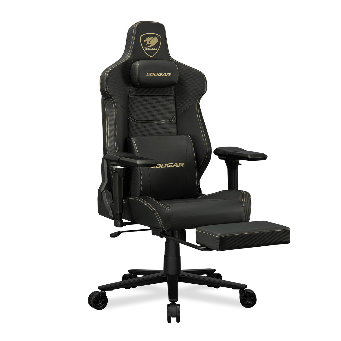 COUGAR Armor EVO M Gaming Chair with Breathable Premium PVC Leather, 5D Adjustable Armrests, Retractable Footrest, Lumbar Cushion, Magnetic Neck Pillow Foam,Gold