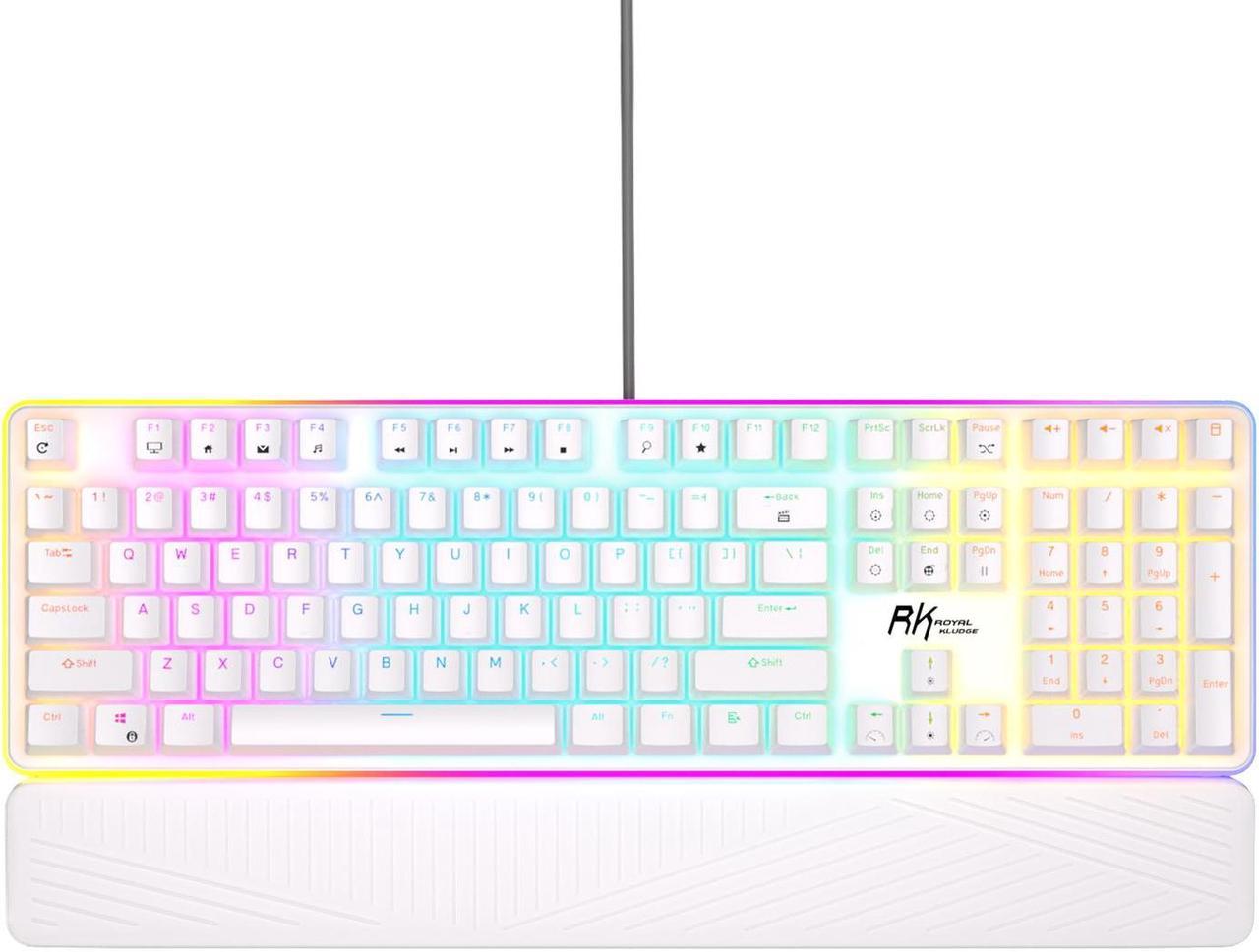 RK ROYAL KLUDGE RK918 Wired Mechanical Keyboard 108 Keys 100% RGB Backlit Gaming Keyboard with Large LED Sorrounding Side Lamp and Palm Rest Red Switch white