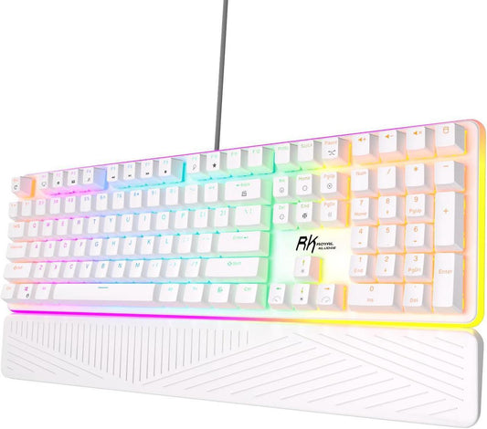 RK ROYAL KLUDGE RK918 Wired Mechanical Keyboard 108 Keys 100% RGB Backlit Gaming Keyboard with Large LED Sorrounding Side Lamp and Palm Rest Red Switch white