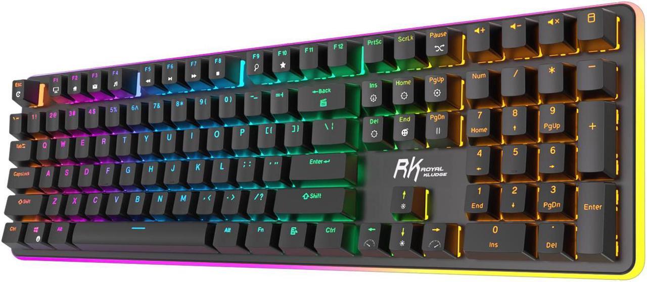 RK ROYAL KLUDGE RK918 Wired Mechanical Keyboard 108 Keys 100% RGB Backlit Gaming Keyboard with Large LED Sorrounding Side Lamp and Palm Rest Red Switch Black