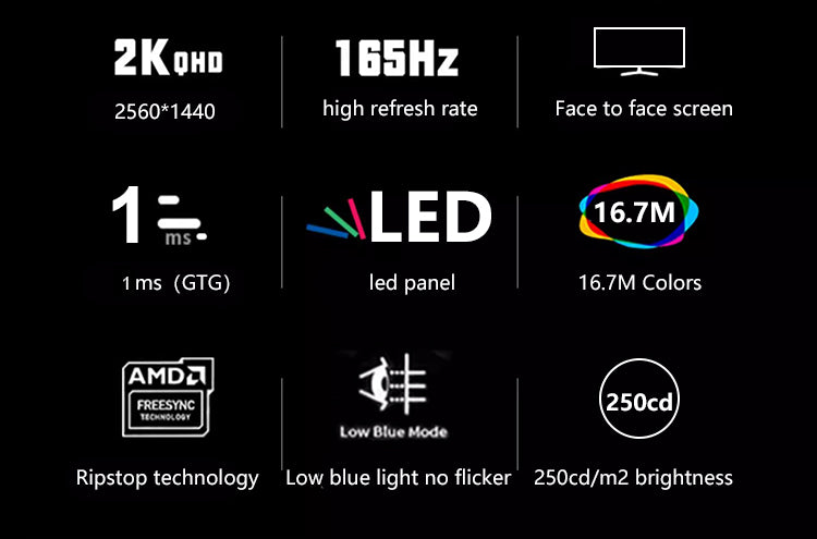 Deadskull 27 Inch IPS 2K 165Hz gaming monitor with adjustable stand RGB light bar