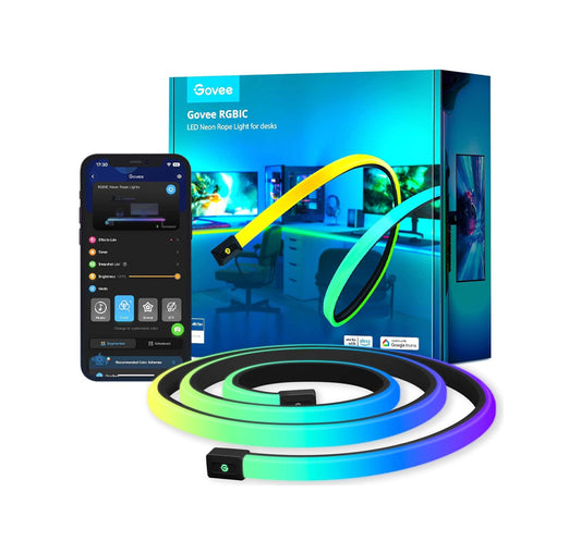Govee RGBIC Neon Rope lights for Desks, 16.4ft LED Gaming Desk Lights, Neon LED Strip Lights Syncing with Razer Chroma, Support Cutting, Smart App Control, Music Sync, Adapter (Only 2.4G Wi-Fi) - H61C5