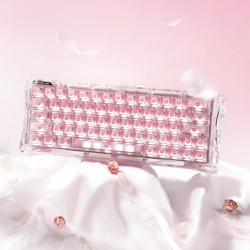 GravaStar Mercury V60 Hall Effect Magnetic Gaming Keyboard, 8kHz Polling Rate, UFO Magnetic Switches, 60% Compact Layout, Transparent Design, , Crystal Rose | GS V60_XTAL_PNK