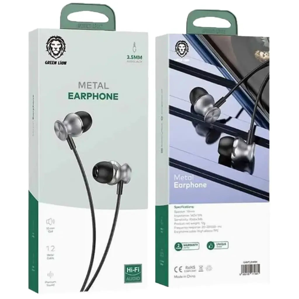 Green Lion Metal Earphone - GNMTLEARBK