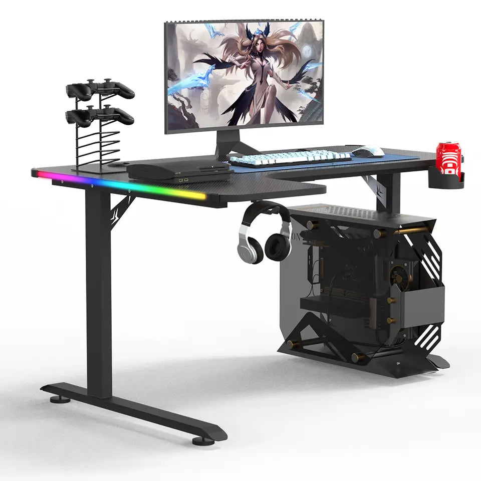 Gaming Desk L-shape Corner Gaming Desk Gamer Computer Gaming Table With RGB - Games Corner