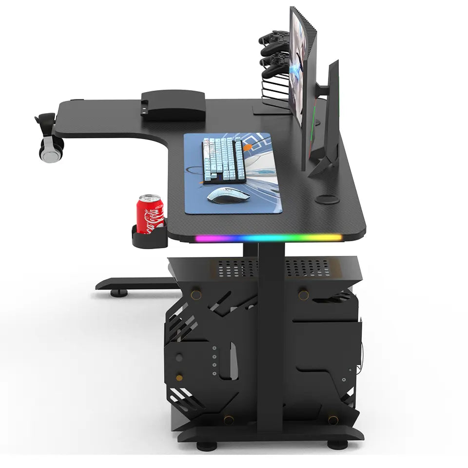 Gaming Desk L-shape Corner Gaming Desk Gamer Computer Gaming Table With RGB - Games Corner