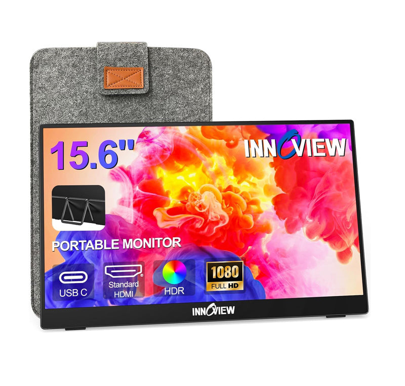 InnoView Portable Monitor 15.6" 1080P Portable Monitors for Laptop with Protective Sleeve Built-in 90° Adjustable Stand USB C HDMI Ultra-Slim Portable Laptop Monitor for MacBook Phone PS Xbox Switch - INVPM001