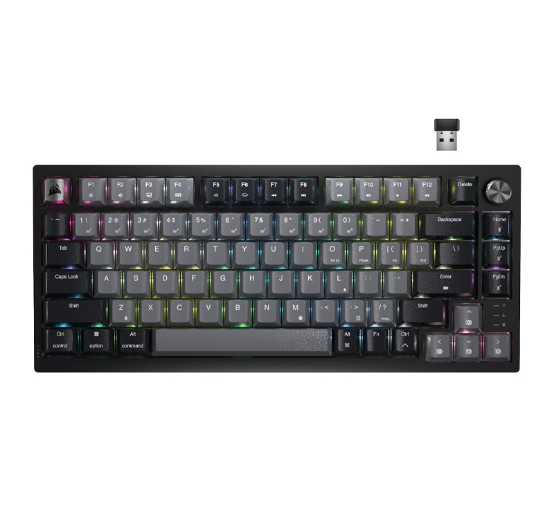 Corsair K65 Plus Wireless 75% RGB Hot-Swappable Mechanical Gaming Keyboard for Mac and iPad – Pre-Lubricated MLX Red v2 Linear Switches, Sound Dampening – QWERTY NA Layout