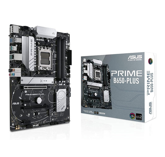 Asus PRIME B650-PLUS ATX Motherboard, AM5 Socket, AMD B650 Chipset, 4 x 2-Channel DDR5 128GB Max, Realtek 2.5Gb Ethernet, USB 3.2/2.0, 4x SATA, 2x M.2, 1x PCIe 4.0 x16, 1x HDMI/DP-GC