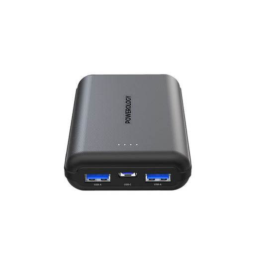 Powerology 10000 mAh PD20w QC 18W 2*USB-A 1*USB-C Port Fast Charging Power Bank - Black