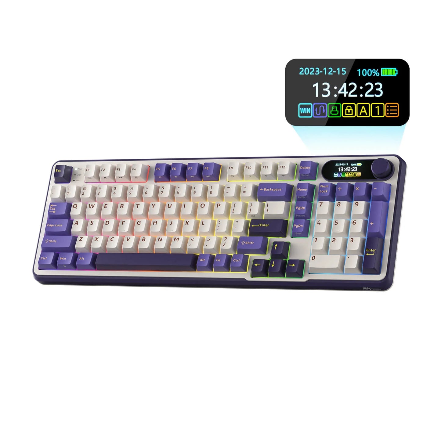 RK Royal KLUDGE S98 Mechanical Keyboard with Smart Display & Knob, Top Mount 96% Wireless Mechanical Keyboard BT ,2.4G ,USB-C, Hot Swappable, Software Support, Massive Battery, 98 Keys-Lavender Purple