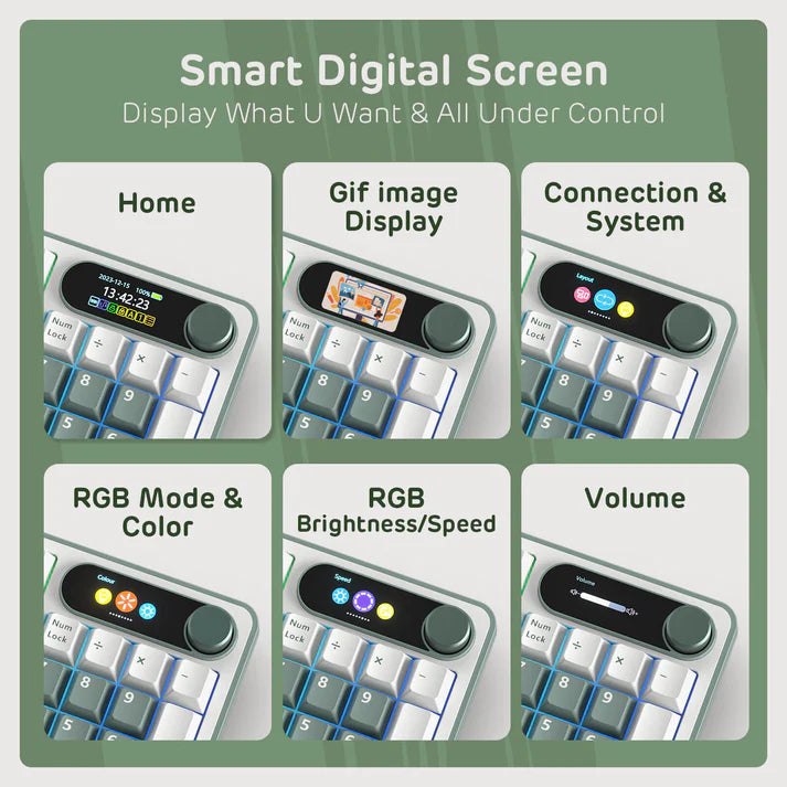 RK Royal KLUDGE S98 Mechanical Keyboard with Smart Display & Knob, Top Mount 96% Wireless Mechanical Keyboard BT ,2.4G ,USB-C, Hot Swappable, Software Support, Massive Battery, 98 Keys-Clay Green
