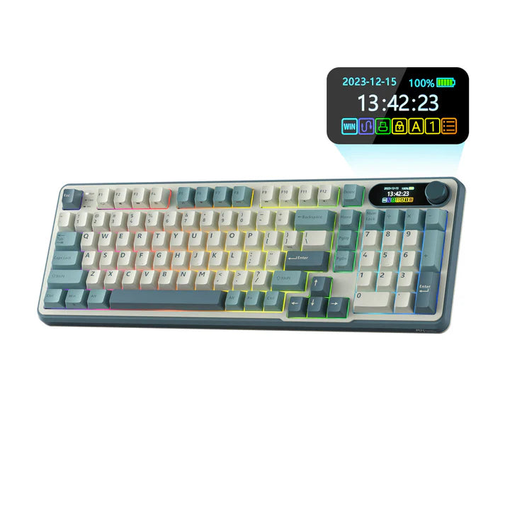 RK Royal KLUDGE S98 Mechanical Keyboard with Smart Display & Knob, Top Mount 96% Wireless Mechanical Keyboard BT ,2.4G ,USB-C, Hot Swappable, Software Support, Massive Battery, 98 Keys-Sky Blue