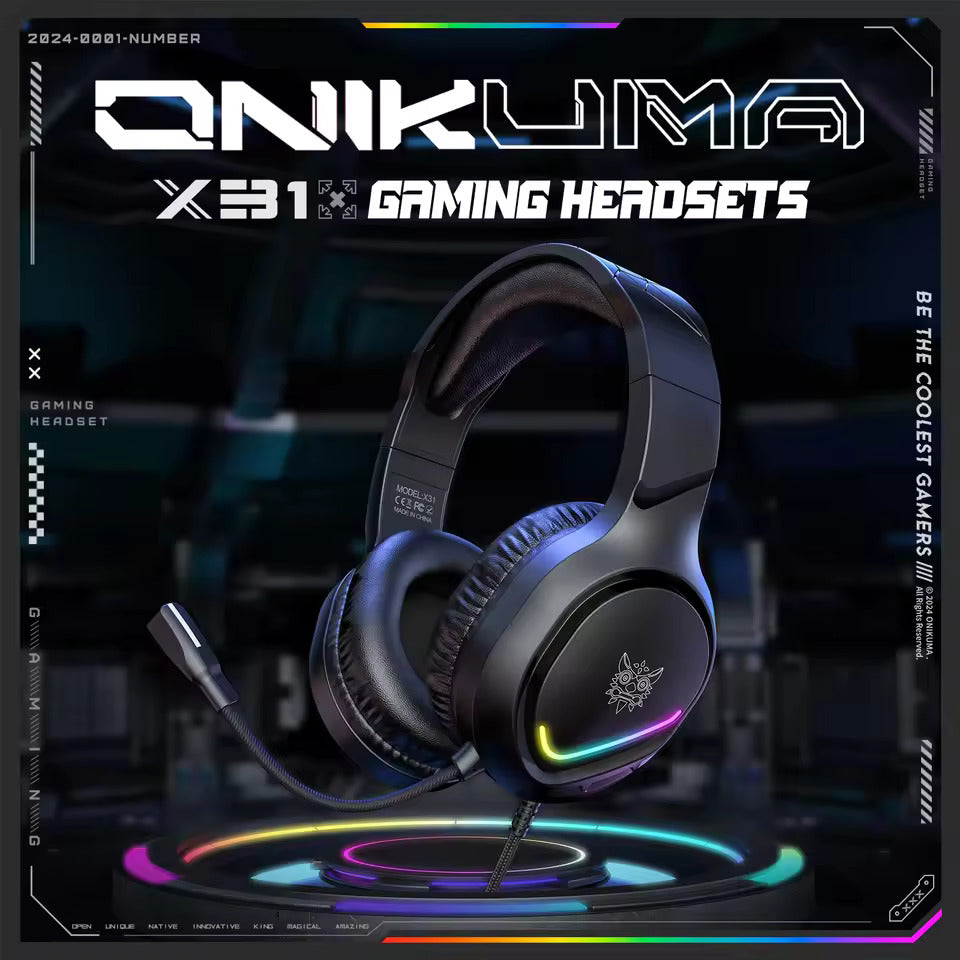 ONIKUMA X31 Wired Headphone with RGB Colorful Lighting Surround Sound Over-Ear Wired Headset Gamer for PC Gaming Xbox.