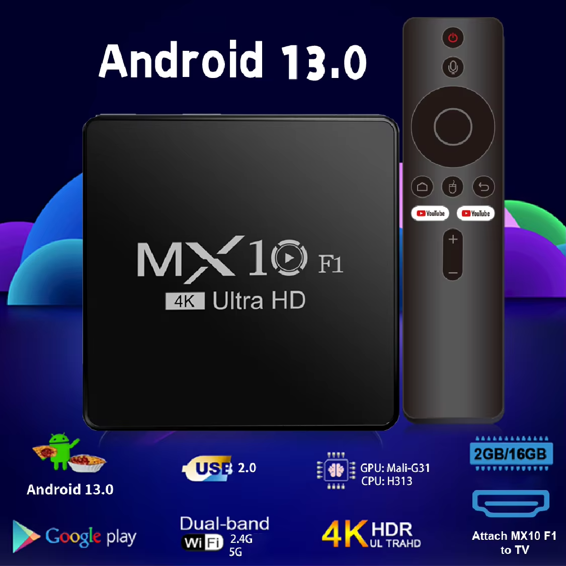 Smart TV Box Android 13 MX10 F1