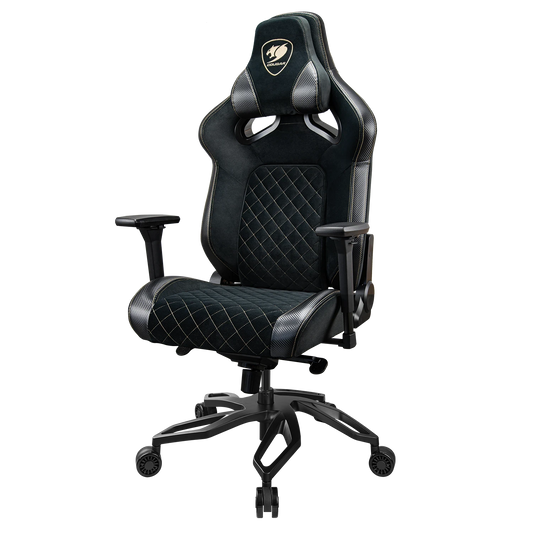 COUGAR Titan Pro V2 Gold F Gaming Chair – Ergonomic Design, 4D Adjustable Armrests, Magnetic Neck Pillow, Plush Velvet Games Corner