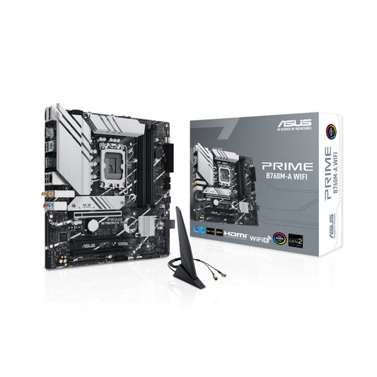 ASUS PRIME B760M-A WIFI LGA1700 mATX Motherboard, Intel B760 Chipset, 4x DDR5 DIMM, Support up to 128GB Memory, Wi-Fi 6 / 2.5Gb ETH / PCIe 4.0, USB 2.0 / 3.2 Type-C, 2*M.2, HDMI/DP