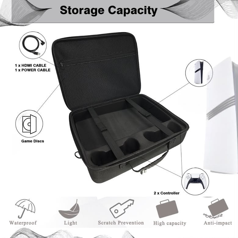 PS5 Pro Carrying Case – Hard Shell Travel Storage Bag for PlayStation 5 Pro Console with Compartments for 2 Controllers & Accessories