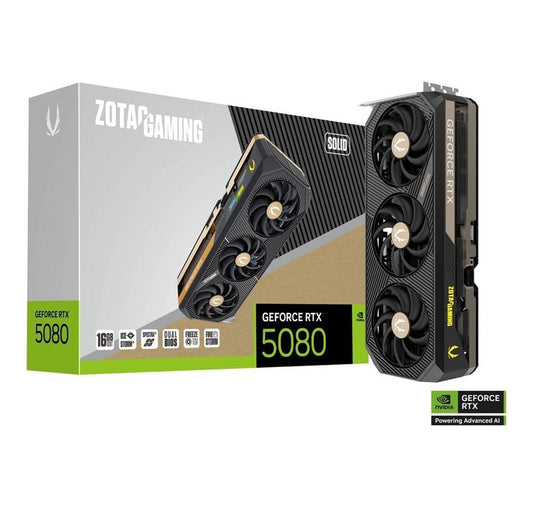 ZOTAC GAMING GeForce RTX 5080 SOLID Graphics Card, 16GB GDDR7 256-Bit Memory, 2617 Engine Clock, 30 Gbps Memory Clock, 10752 CUDA Cores, PCI Express 5.0 x16 | ZT-B50800D-10P