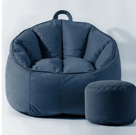 TAMYID Blow Up Couch, Faux Leather Pouf Bean Bag Chair-blue