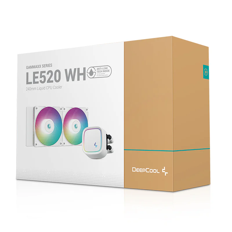 Deepcool LE520 aRGB AIO Liquid CPU Cooler, 240mm Radiator, 2x High-Performance aRGB Fans, 500~2250 RPM Fan Speed, 85.85 CFM Fan Airflow, Hydro Bearing Type, White | R-LE520-WHAMMN-G-1