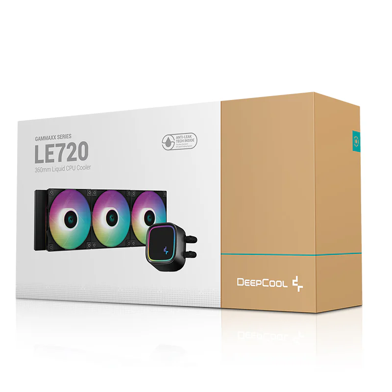 Deepcool LE720 ARGB AIO Liquid CPU Cooler, GAMMAXX SERIES, 360mm Radiator, 3x High-Performance aRGB Fans, 500~2250 RPM Fan Speed, 85.85 CFM Fan Airflow, Hydro Bearing Type, ANTI-LEAK Tech Inside, Black | R-LE720-BKAMMN-G-1