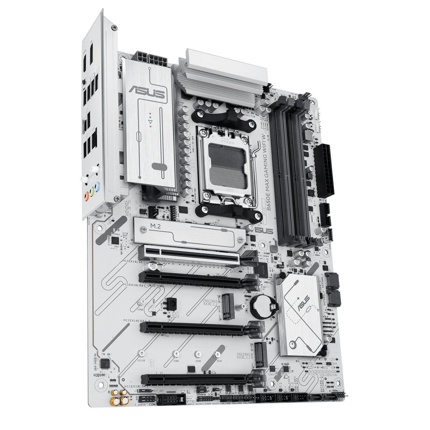 ASUS B650E MAX Gaming WiFi W – AMD B650 AM5 ATX Motherboard, White PCB, DDR5, PCIe 5.0, 3X M.2, Wi-Fi 6E, 2.5Gb LAN, USB 10Gbps Type-C, DisplayPort, HDMI™, BIOS Flashback™, Aura Sync, Advanced AI PC