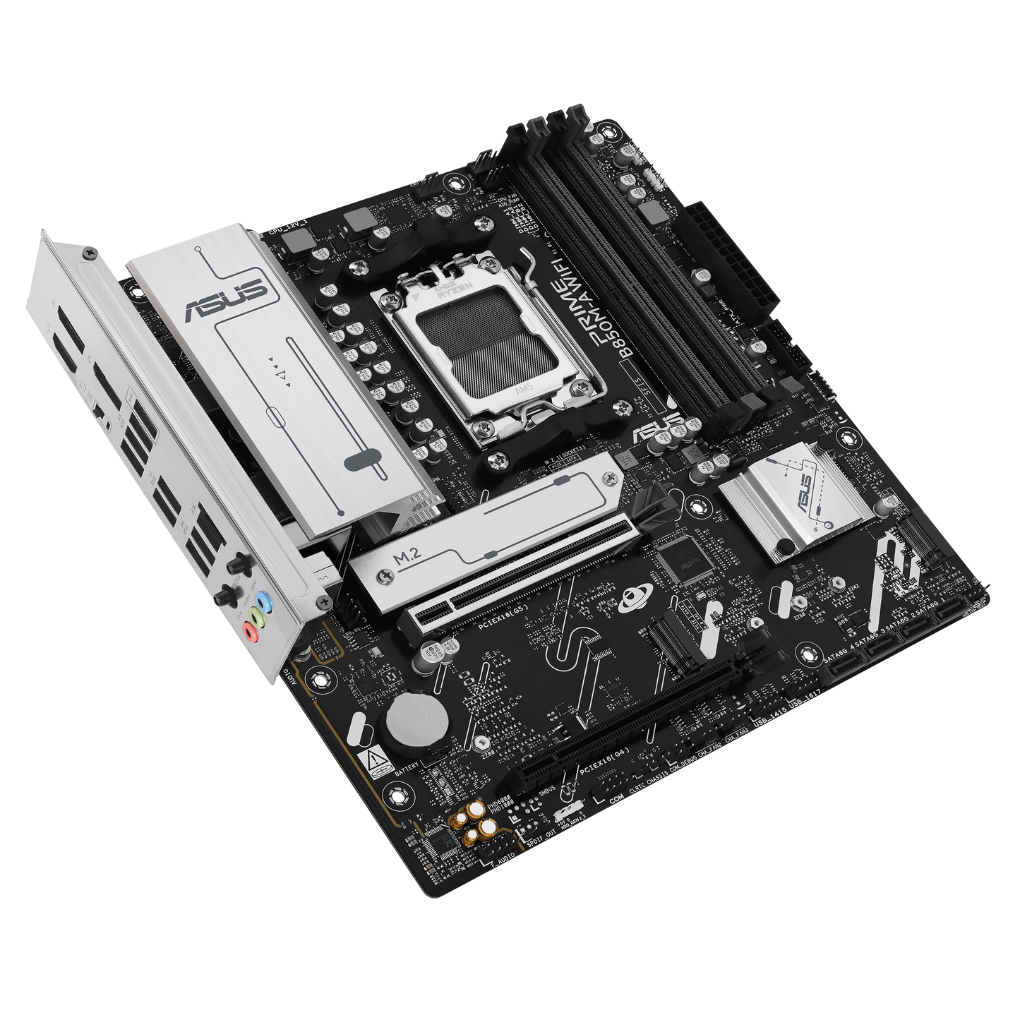 ASUS PRIME B850M-A WIFI, AMD mATX Motherboard, DDR5 Slot, PCIe 5.0 Ready, 3 M.2 Slots, Wi-Fi 6E, 2.5GB Realtek Ethernet, DisplayPort, HDMI, USB-C Front 5Gbps, BIOS FlashBack, Aura Sync