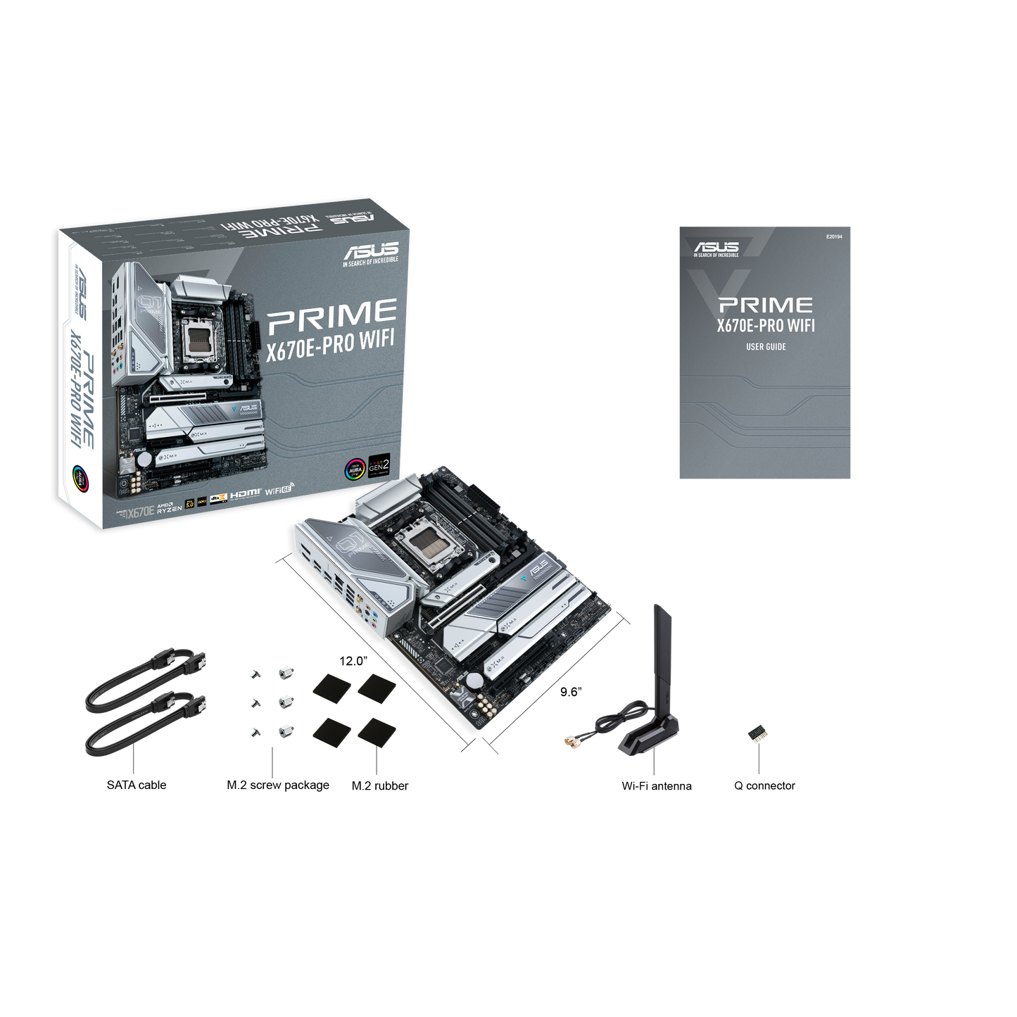 Asus Prime X670E-Pro Wifi DDR5 ATX Motherboard, Socket AM5, AMD X670 Chipset, Max 128GB Memory, PCIe 5.0, Realtek 2.5Gb Ethernet, LAN Guard, Wi-Fi 6E, Bluetooth v5.2 | 90MB1BL0-GC