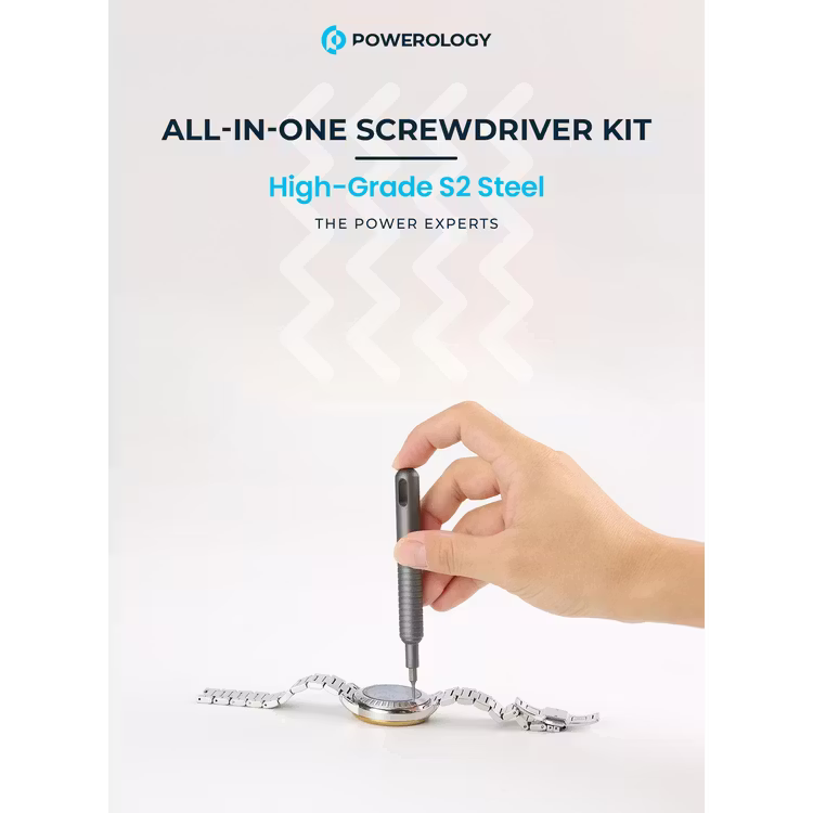 Powerology Screwdriver Kit P31IN1PSGY - 31 Bits Stainless Steel, Gray, P31IN1PSGY