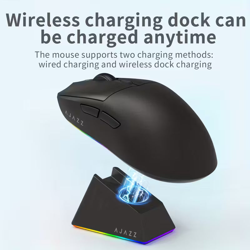 AJAZZ AJ139V2 MC Wireless 1000Hz Mouse - Suitable for Gaming And E-Sports - Supports 2.4G/Wired - Lightweight Weighs about 66G, More Comfortable in Hand, Mouse + Charging Dock