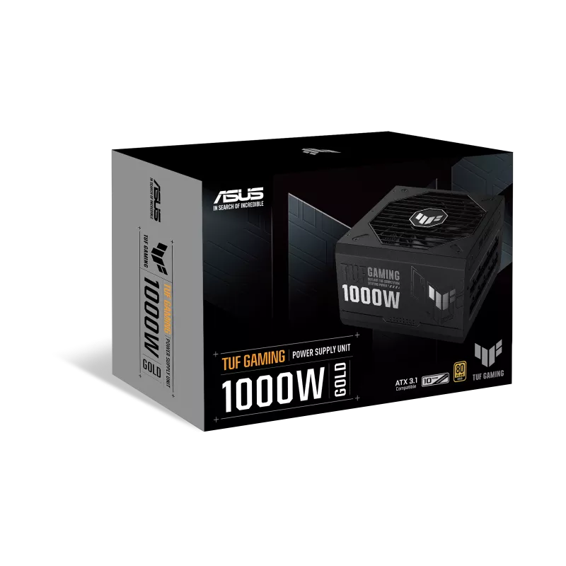 ASUS TUF Gaming 1000W ATX 3.1 Power Supply Unit, 80 Plus Gold Certification, Fully Modular, 135mm Fan, Dual Ball Fan Bearings, ATX12V, 150 x 150 x 86 mm, Axial-tech Fan Design, Military-grade, Black