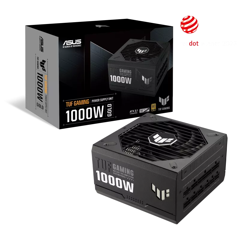 ASUS TUF Gaming 1000W ATX 3.1 Power Supply Unit, 80 Plus Gold Certification, Fully Modular, 135mm Fan, Dual Ball Fan Bearings, ATX12V, 150 x 150 x 86 mm, Axial-tech Fan Design, Military-grade, Black