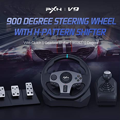 PXN V9 Steering Wheel, for PC,Xbox One,Nintendo Switch,PS3,PS4,Xbox Series S/X - Games Corner