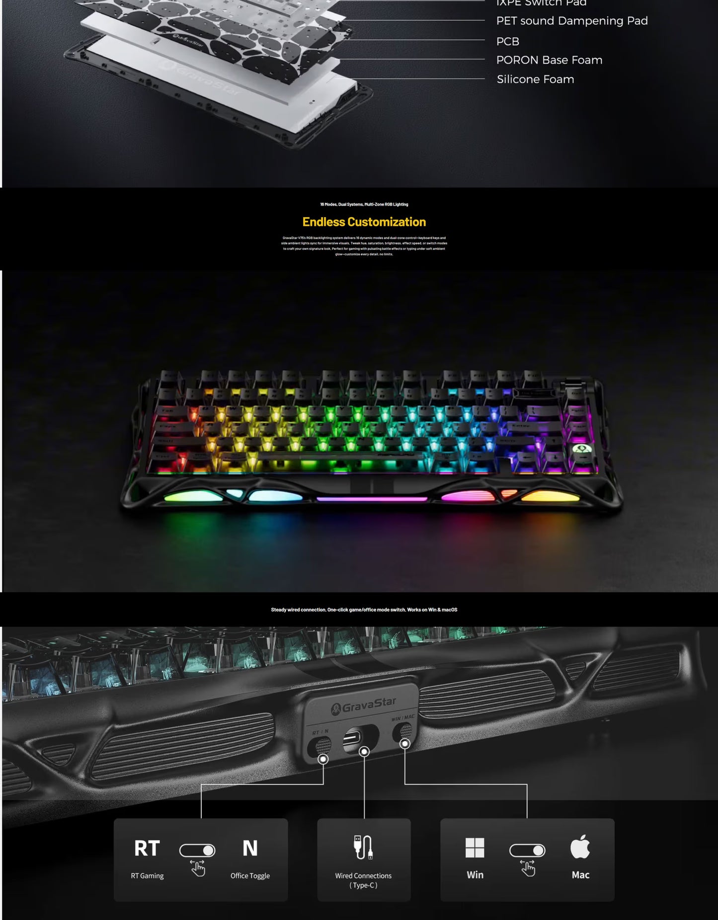 GravaStar Mercury V75- HE Gaming Keyboard, 75% Layout, Jade Pro Switch, 8kHz Polling Rate, Semi-Aluminum Construction, Dynamic Rapid Trigger, Stealth Black | GS V75_BLK