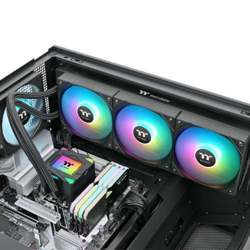 Thermaltake LA360 ARGB Sync AIO Liquid CPU Cooler, 360mm Radiator, 3x 120mm aRGB Pre-Installed Fans, 2500 RPM Fan Speed, 79.3 CFM Fan Airflow, Copper Water Block, Black