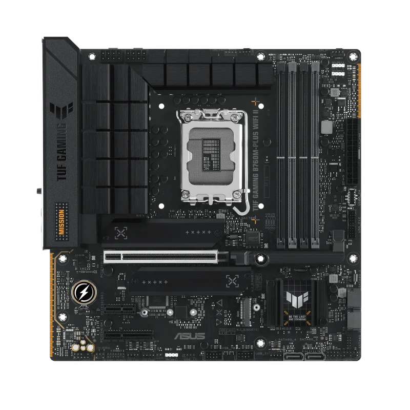 Asus TUF Gaming B760M-PLUS WIFI II DDR5 Motherboard, 4 x DIMM slots, Max. 192GB, Intel B760 Chipset, 1 x Realtek 2.5Gb Ethernet TUF LAN Guard, Wi-Fi 6E, Bluetooth v5.3, PCIe 5.0 for graphics cards, Two-Way AI Noise Cancelation | 90MB1HE0-GC