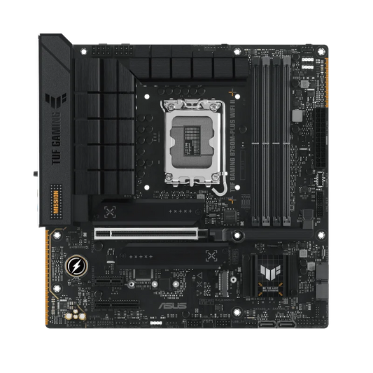 Asus TUF Gaming B760M-PLUS WIFI II DDR5 Motherboard, 4 x DIMM slots, Max. 192GB, Intel B760 Chipset, 1 x Realtek 2.5Gb Ethernet TUF LAN Guard, Wi-Fi 6E, Bluetooth v5.3, PCIe 5.0 for graphics cards, Two-Way AI Noise Cancelation | 90MB1HE0-GC