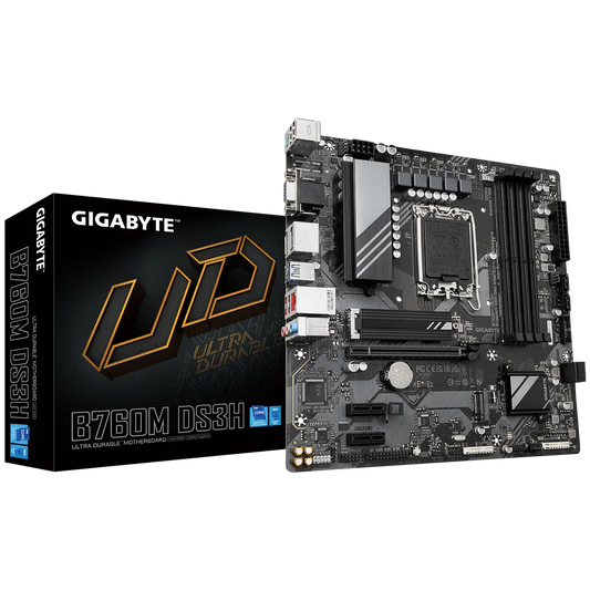 Gigabyte B760M DS3H Intel B760 Chipset Micro ATX DDR5 Motherboard, LGA1700, 4xDIMMs, 2xPCIe 4.0 x4 M.2, 2.5GbE Fast Networks, Smart Fan 6, Q-Flash Plus | B760M DS3H DDR5-GC