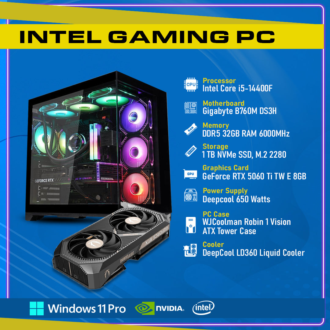 Ready To Build RTX 5060 Ti 8GB Twin Edge, Intel i5-14th Gen,GC-P254
