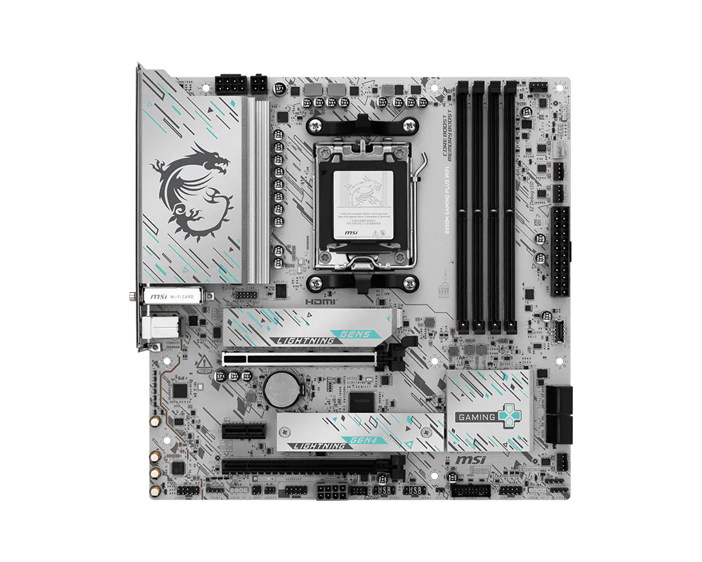 MSI B850M GAMING PLUS WIFI AM5 Motherboard | Supports AMD Ryzen 9000 8000 7000 Series | DDR5 8200MHz OC | PCIe 5.0 x16 GPU | Gen5 M.2 SSD | WiFi 7 Bluetooth 5.4 | 5G LAN | HDMI 2.1 DP 1.4 4K | 4 DIMM 256GB | USB 10Gbps Type-C mATX Gaming Board
